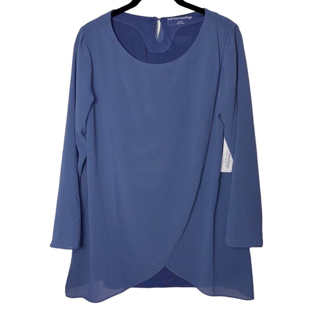 NWT Soft Surroundings Belvedere Blouse Sheer Sleeves Flowy Fit Blue Women's XS
